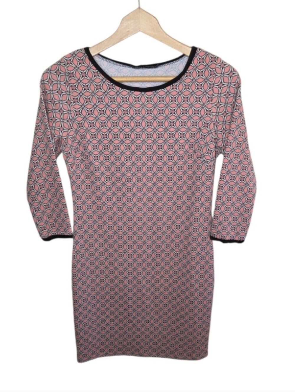 Sweet Rain Coral Black Tile Print Mini Dress Size Medium Retro Mod Geometric